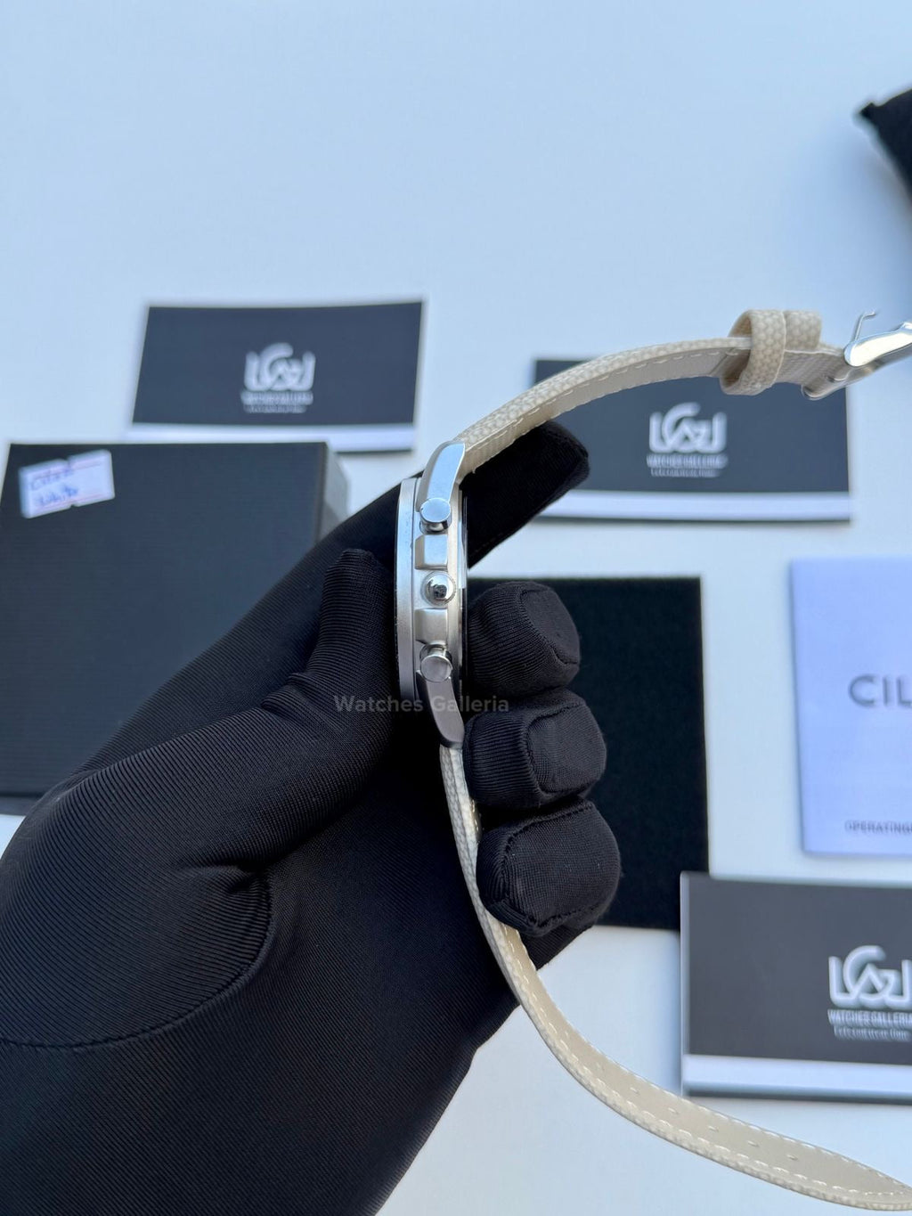Ciloa Chronograph Leather Quartz (White) ciloa507 Watches Galleria