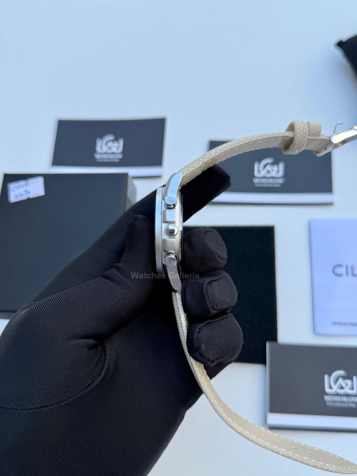 Ciloa Chronograph Leather Quartz (White) ciloa507 Watches Galleria