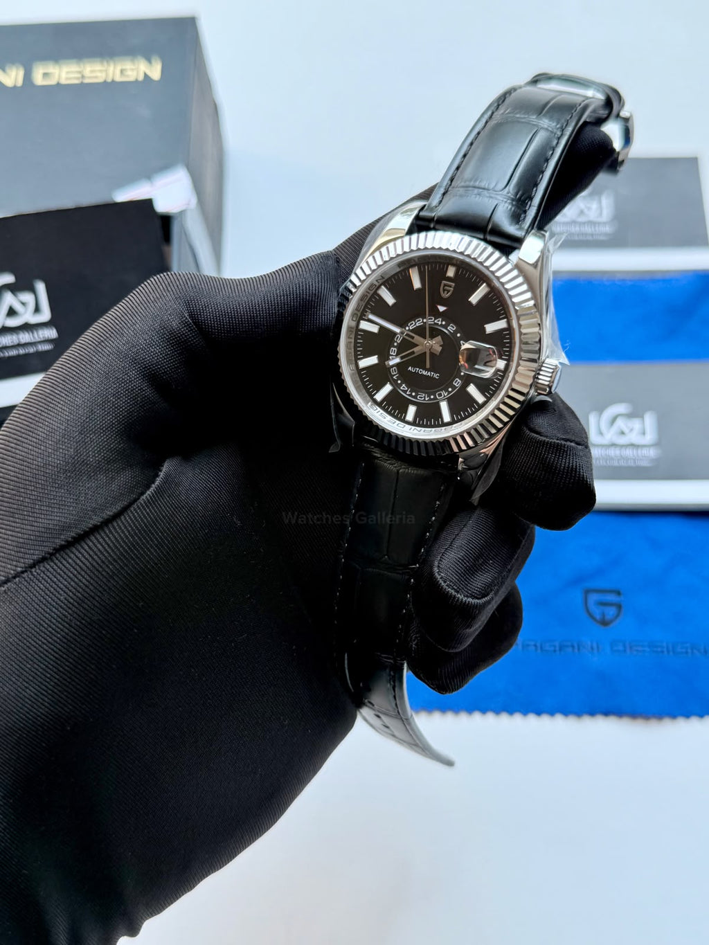 Pagani Design PD1888 Sky Dweller Black Leather Automatic GMT Watch for Men Sapphire Crystal Original Pagani Design Watch Pakistan