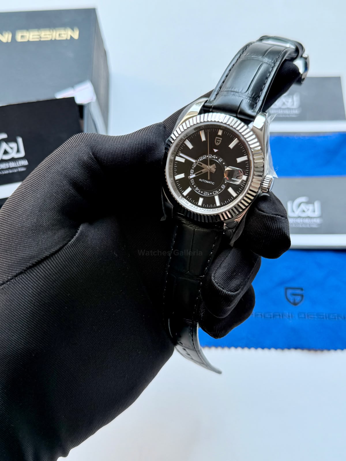 Pagani Design PD1888 Sky Dweller Black Leather Automatic GMT Watch for Men Sapphire Crystal Original Pagani Design Watch Pakistan