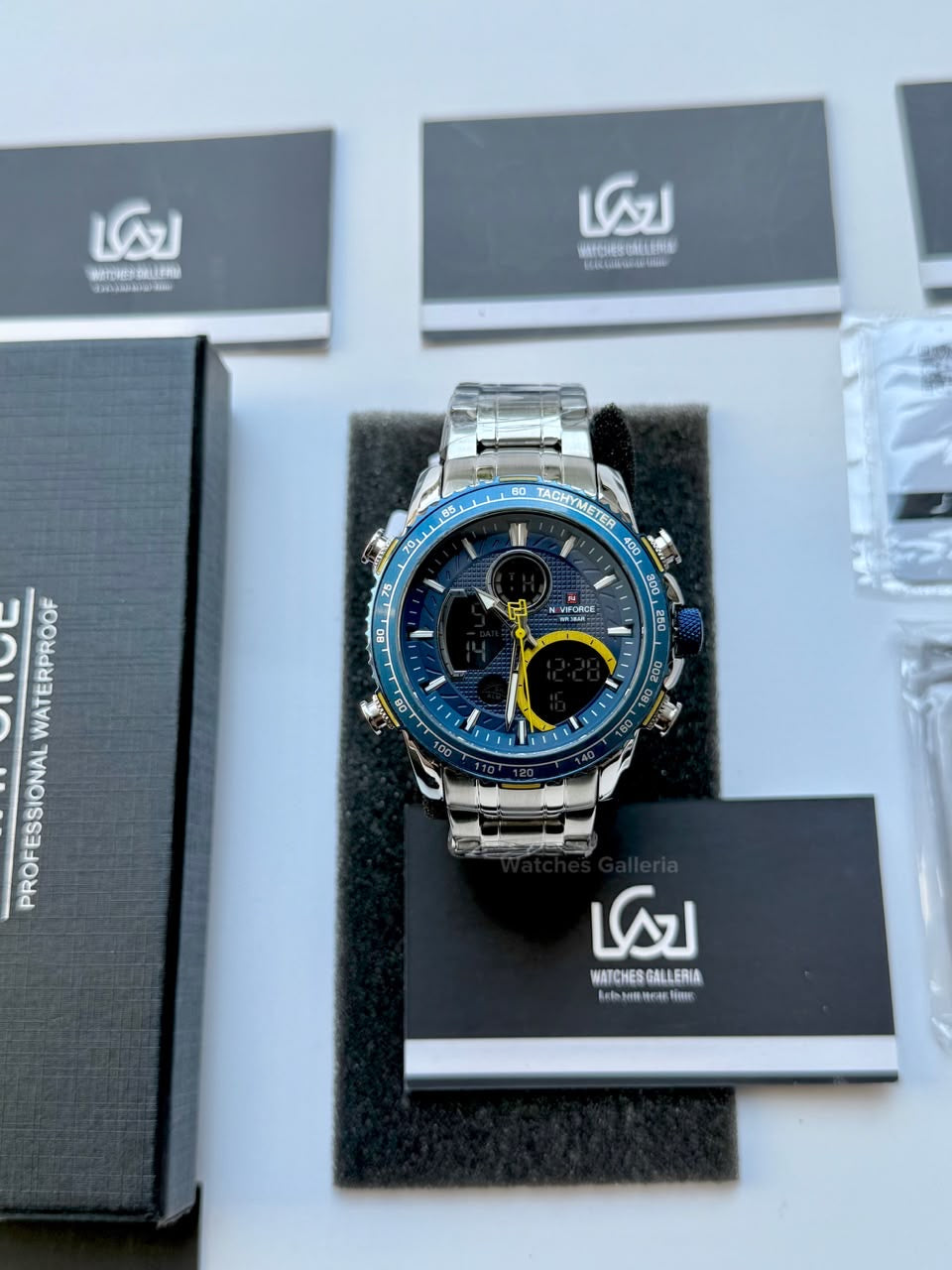 Naviforce Watch Pakistan NF9182 | Naviforce Men Watch | Naviforce Chain Watch | Dual Display Blue Yellow Watch
