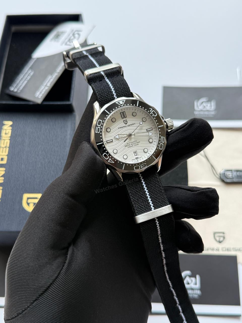 Pagani Design PD1685 Nato Seamaster Diver White Automatic Watch – 200M Sapphire Crystal NH35A/Miyota Luxury Dive Watch in Pakistan | Watches Galleria