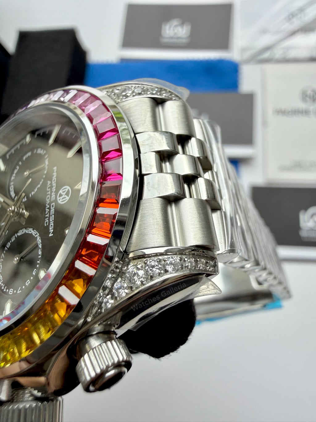 Pagani Design PG1666 Daytona Rainbow Limited Edition Black Automatic Chronograph Watch | 40mm Sapphire Crystal | HZ2196G Movement | 100M Water Resistant