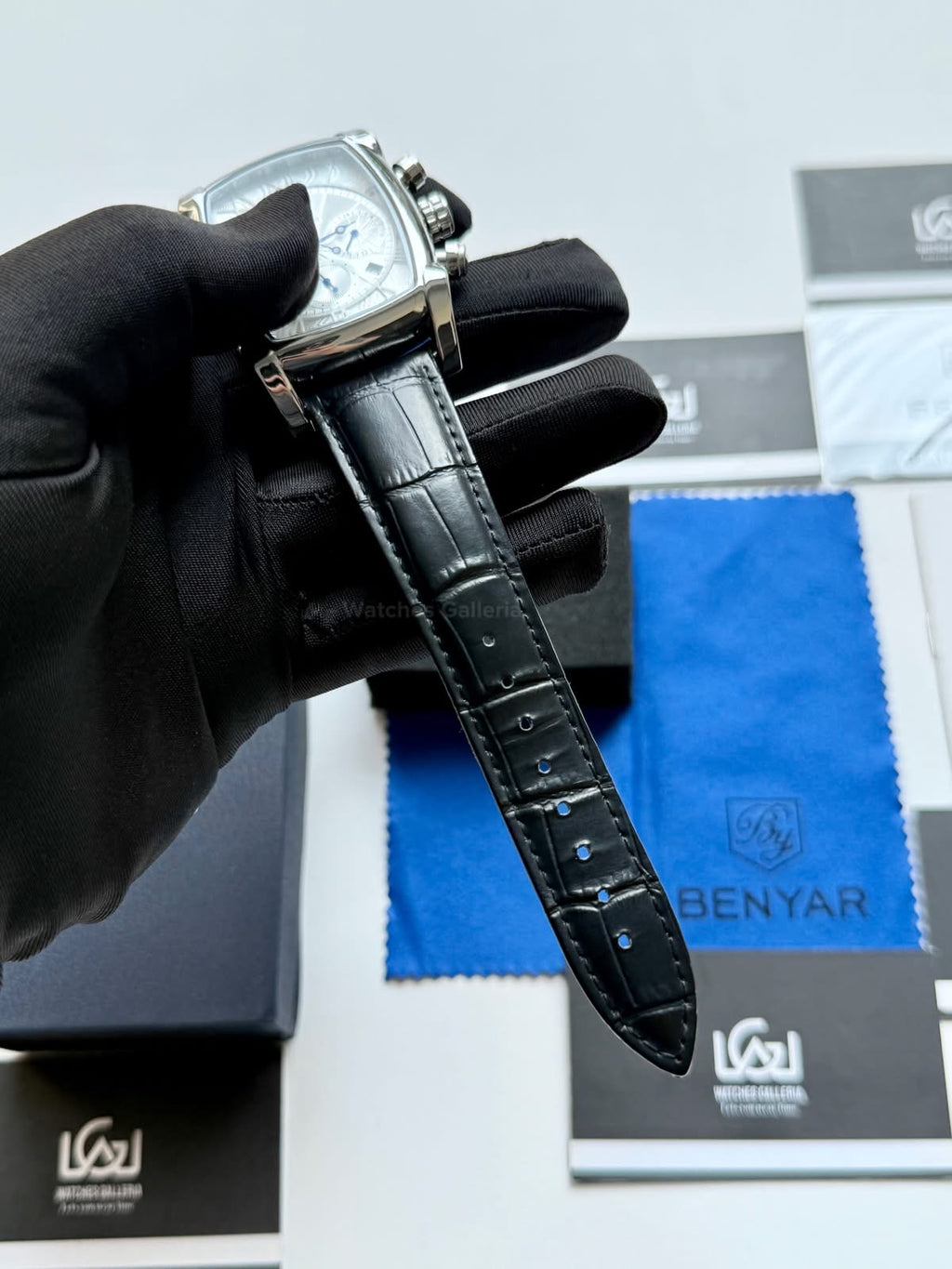 Benyar BY5113LE Square Chronograph Watch in Pakistan – Limited Edition Black White Luxury Men’s Quartz Chronograph Leather Strap Watch
