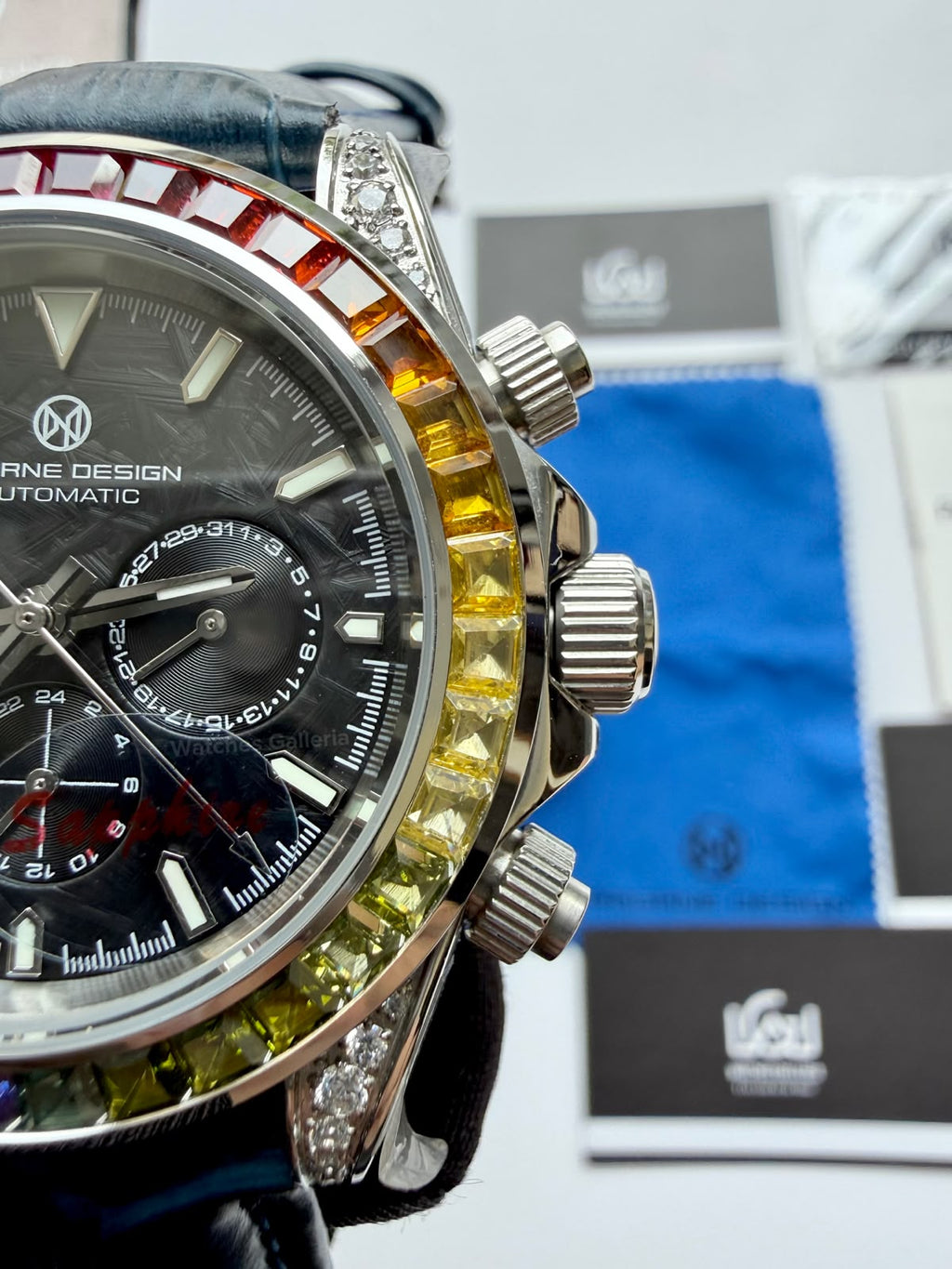 Pagani Design PG1666 Daytona Rainbow Limited Edition Black Automatic Chronograph Watch | 40mm Sapphire Crystal | HZ2196G Movement | 100M Water Resistant