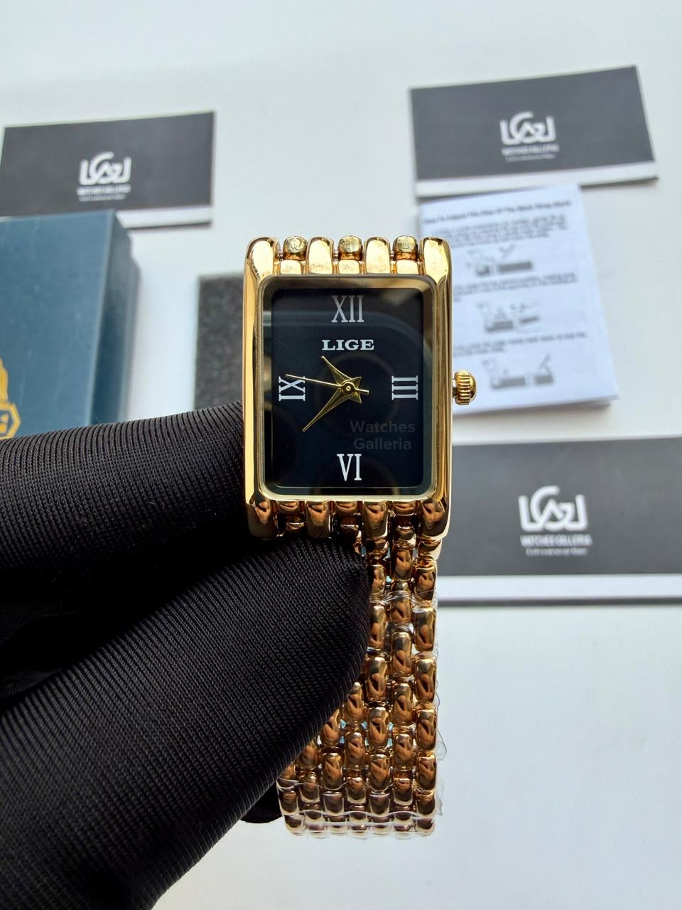 Lige 89156 Tank Women Watch Quartz (Gold/Black) Lige Women Watch