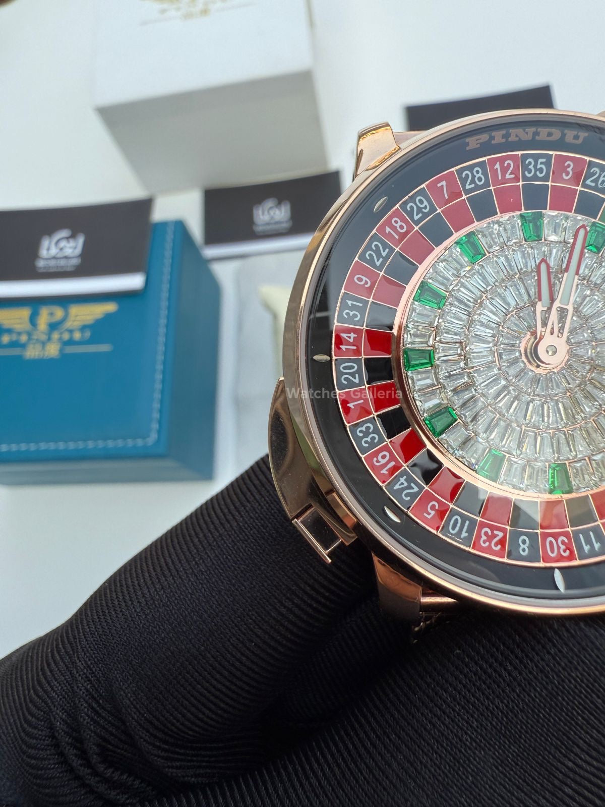 Pindu Design Casino Roulette Button Edition Automatic (Baguette Cut Diamonds) P6628 Watches Galleria