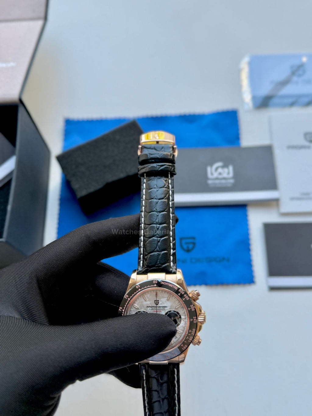 Pagani Design Daytona Quartz PD1664 Crocodile Leather Strap (Rose Gold Metorite) Pagani Design in Pakistan