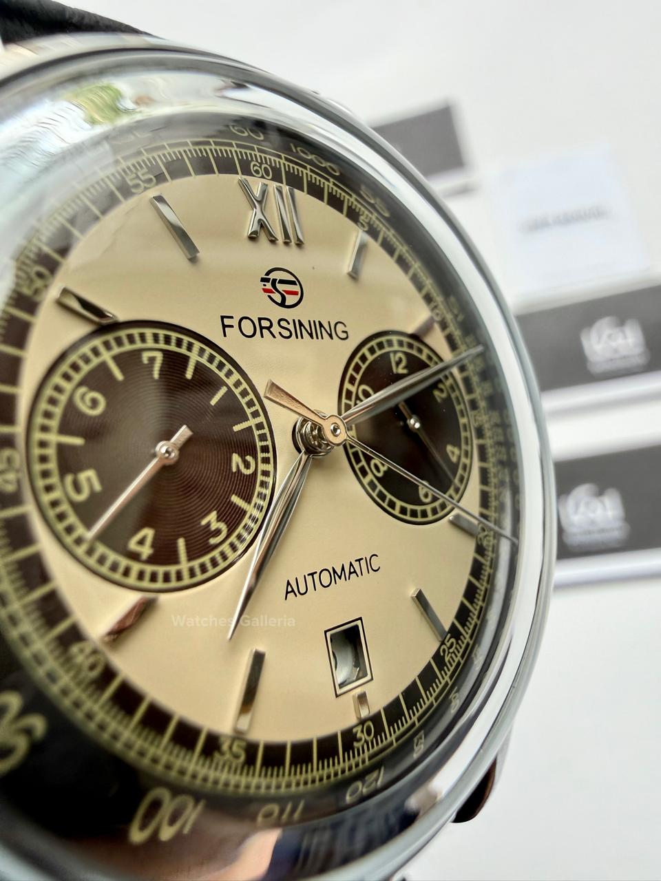 Forsining 147 Panda Automatic Watch Silver Black – Skeleton Dial, Complete Calendar, Luxury Mechanical Men’s Watch