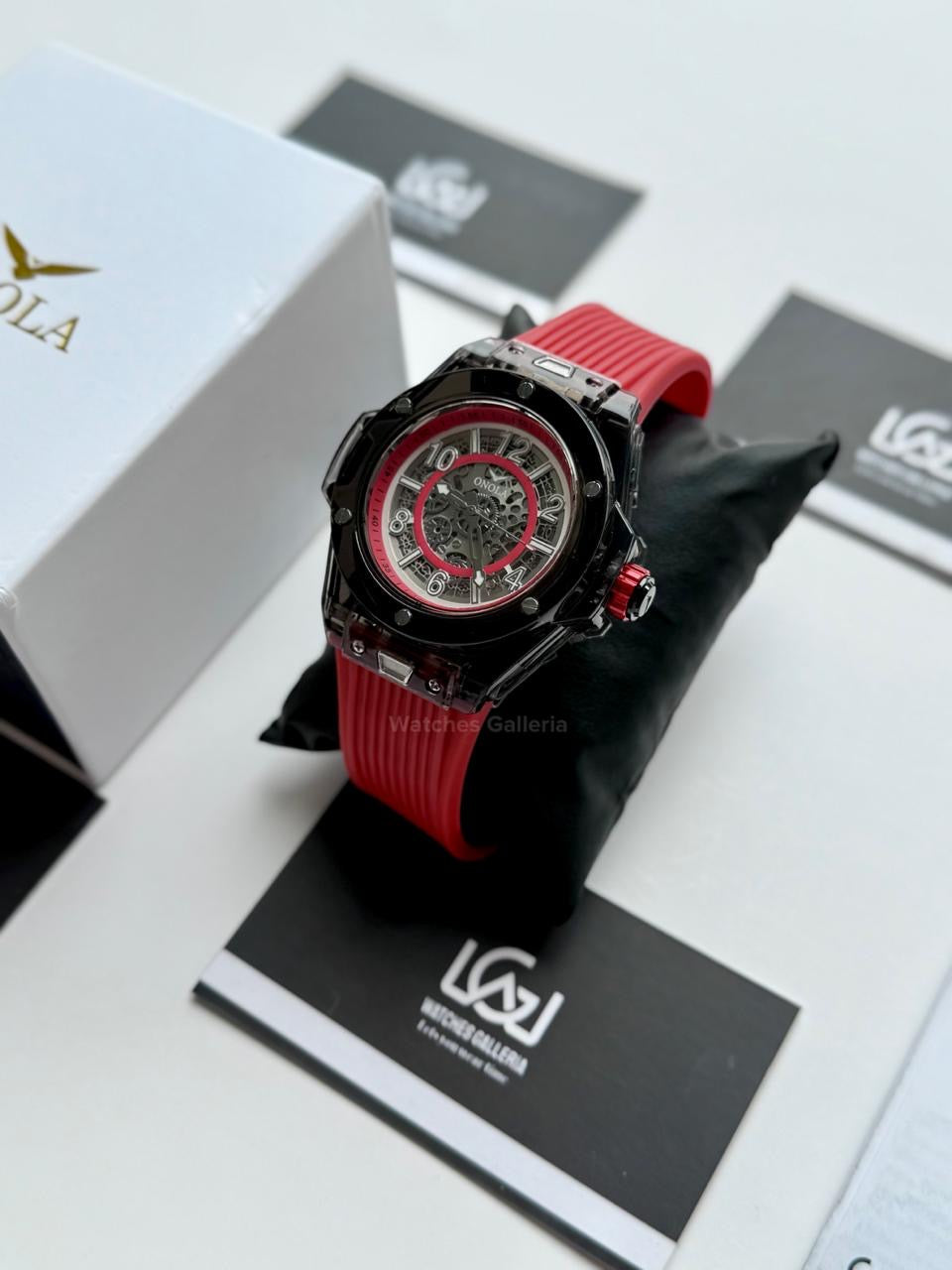Onola ON3836 Oak Skeleton Red Black Automatic Watch – 49mm Transparent Dial, Bold Sport Design, Pakistan Edition