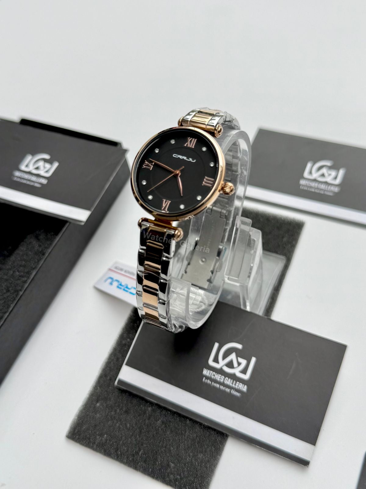 Crrju 2178 Ladies Watch Quartz (Rose Gold/Black) CRRJU Watch Pakistan