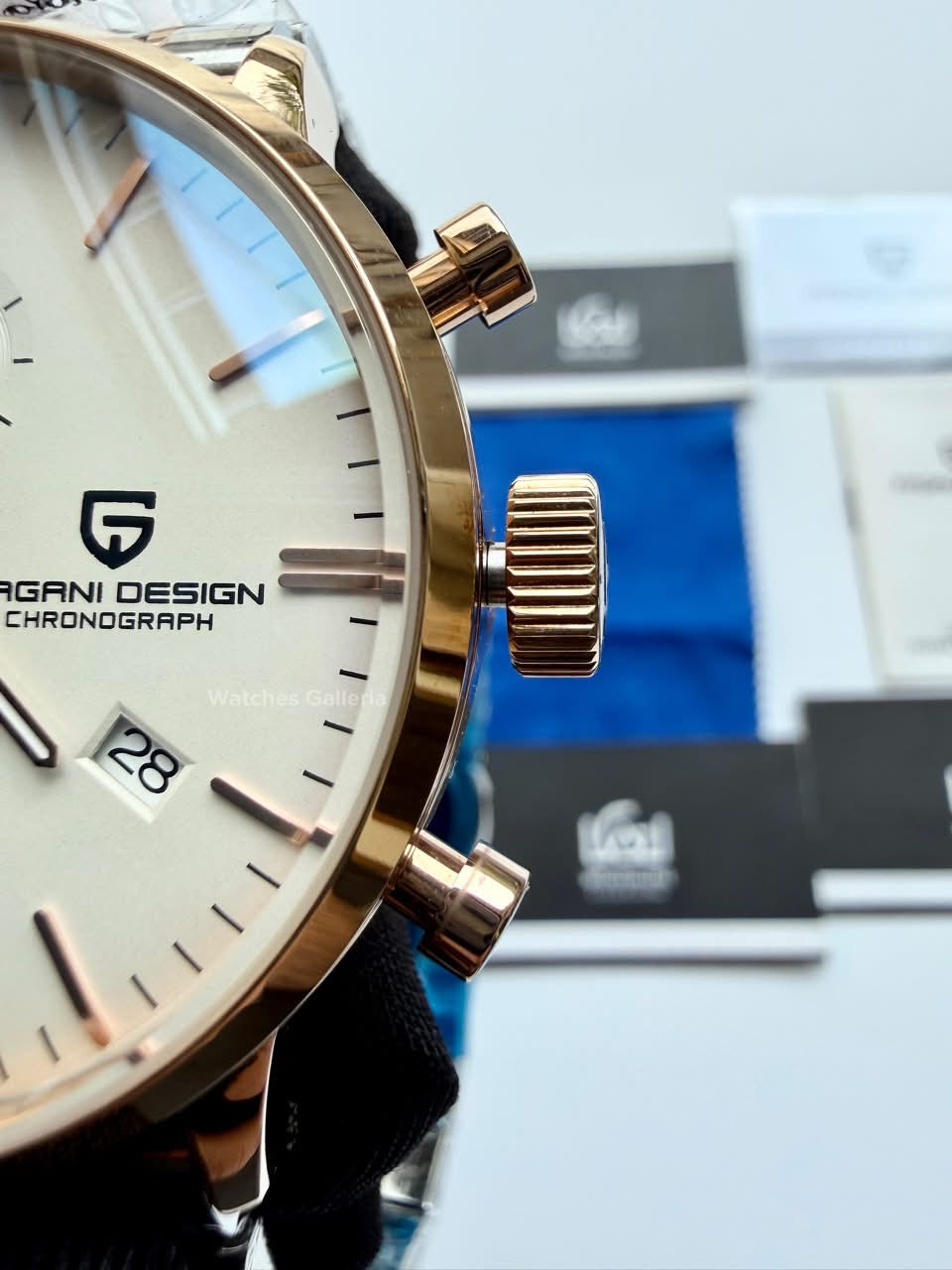 Pagani Design PD2720K Flight Chronograph Watch Limited Edition Rose Gold White Dial Men’s Luxury Watch | Japanese Seiko VK67 Mecha Quartz Chronograph Movement | Stainless Steel Bracelet | 50M Waterproof