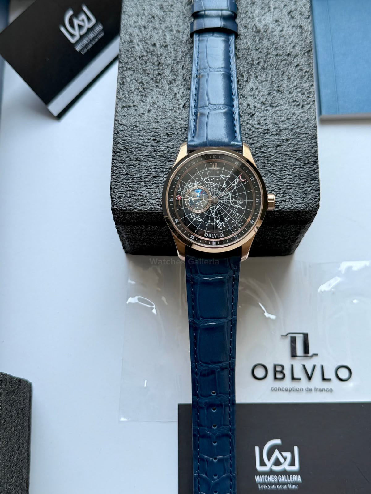 OBLVLO GC (Blue Rose Gold Black) Grand Complications Celestial Automatic Watch Brown & Black Dial with Rose Gold Details, Moving Constellation & Earth Display – OBLVLOGC | Oblvlo