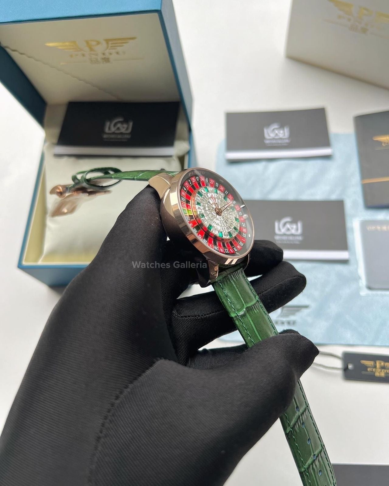 Pindu Design Casino Roulette Automatic Watch (Baguette Cut Diamonds Dial) P6617 Watches Galleria