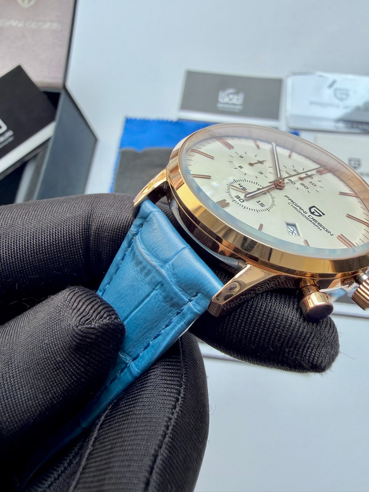 Pagani Design PD2720K |  Blue Rose Gold White | Flight Chronograph Limited Edition Blue Rose Gold White Quartz Watch