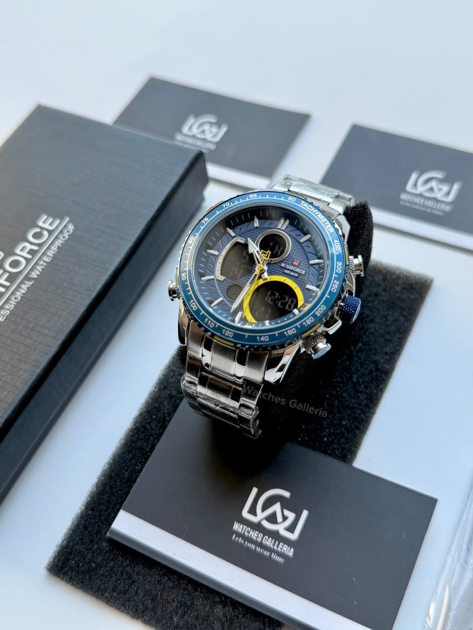 Naviforce Watch Pakistan NF9182 | Naviforce Men Watch | Naviforce Chain Watch | Dual Display Blue Yellow Watch
