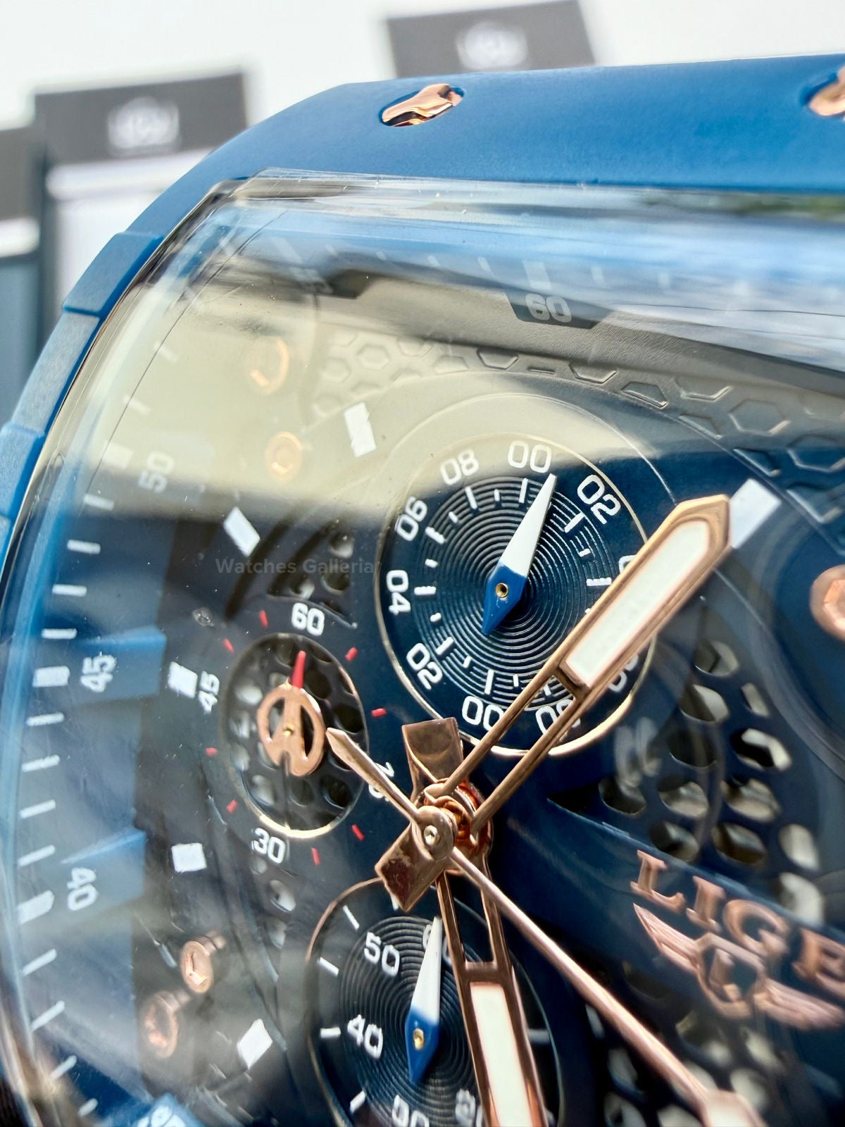 LIGE LG89148 Blue Tonneau Chronograph Watch in Pakistan – Luxury Men’s Quartz Watch with Silicon Strap