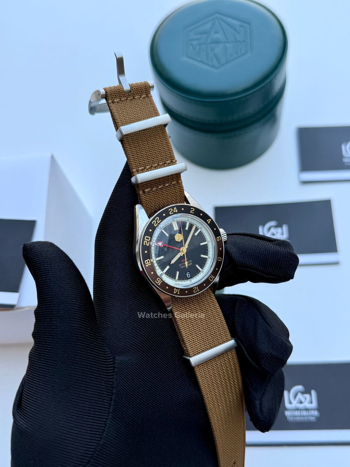 San Martin GMT RootBeer Automatic (Khaki Nato Straps) SN0116 Watches Galleria