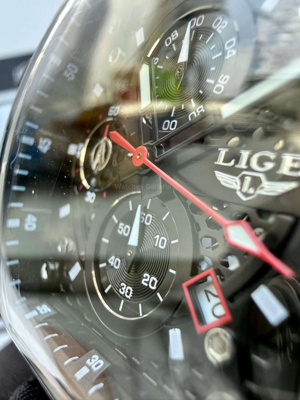 LIGE LG89148 Black Tonneau Chronograph Watch in Pakistan – Luxury Men’s Quartz Watch with Silicon Strap