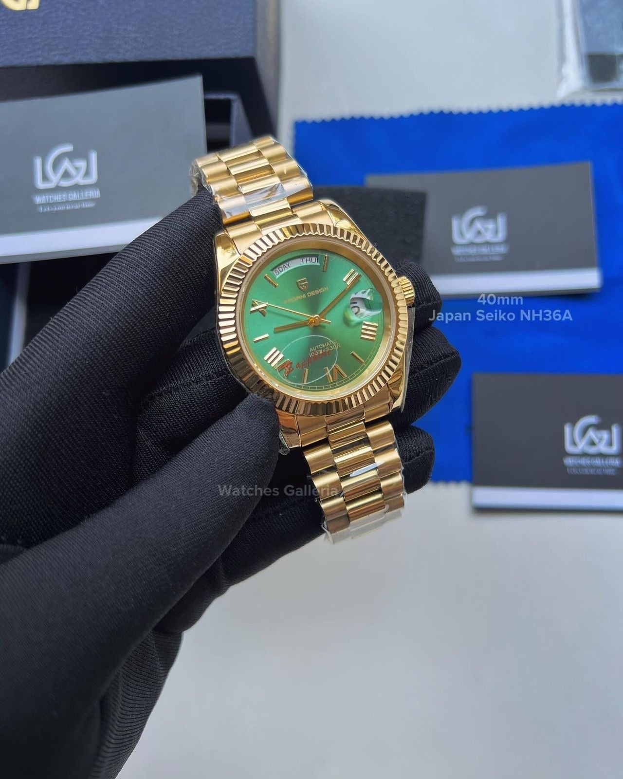 Pagani Design Date Day 40mm Seiko NH36A Gold/Green PD1783