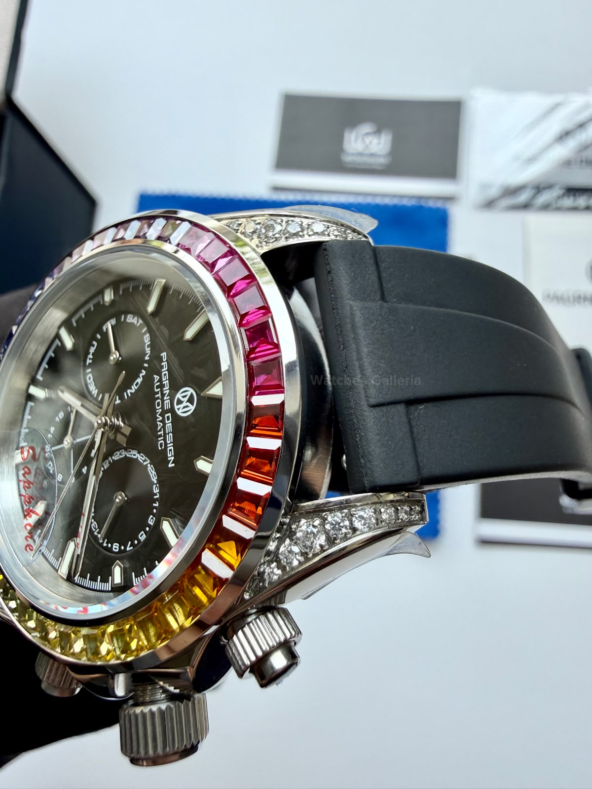 Pagani Design PG1666 Daytona Rainbow Limited Edition Black Automatic Chronograph Watch | 40mm Sapphire Crystal | HZ2196G Movement | 100M Water Resistant