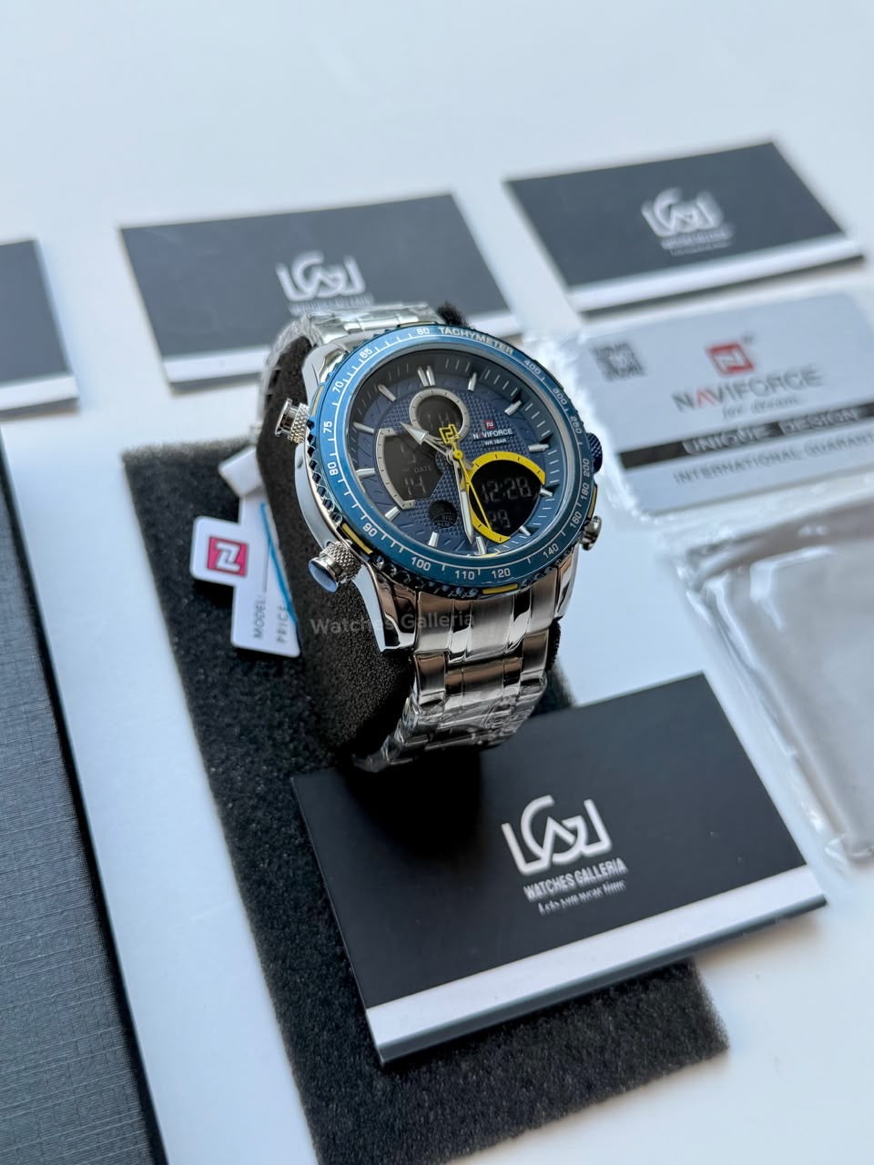 Naviforce Watch Pakistan NF9182 | Naviforce Men Watch | Naviforce Chain Watch | Dual Display Blue Yellow Watch
