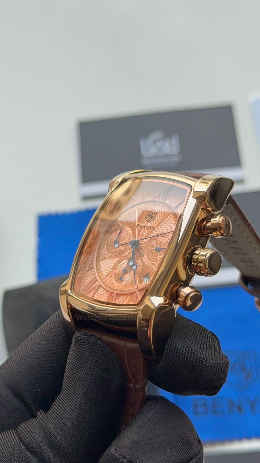 Benyar BY5113 Square Chronograph (Brown/Rose Gold) Benyar Watch Pakistan