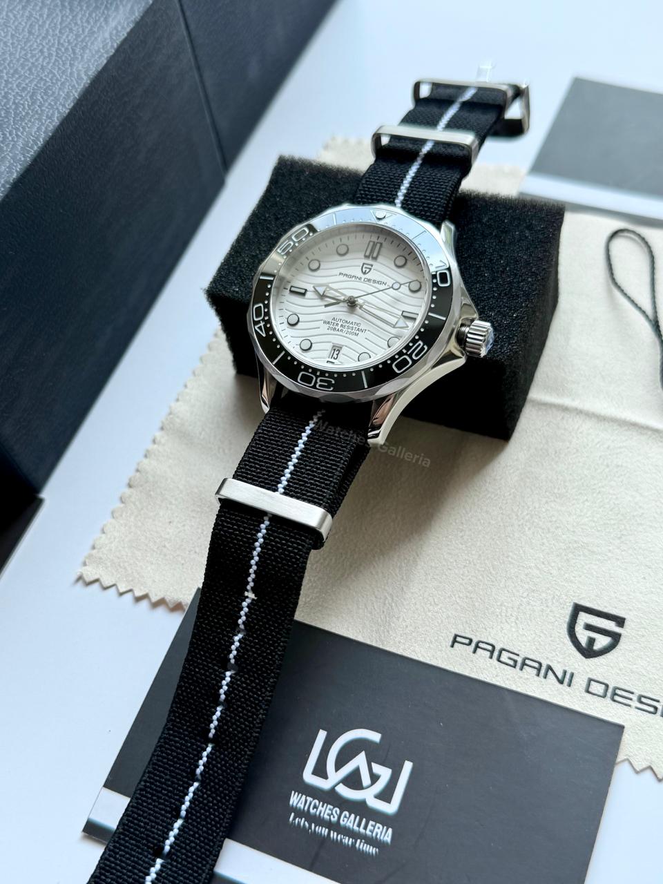 Pagani Design PD1685 Nato Seamaster Diver White Automatic Watch – 200M Sapphire Crystal NH35A/Miyota Luxury Dive Watch in Pakistan | Watches Galleria