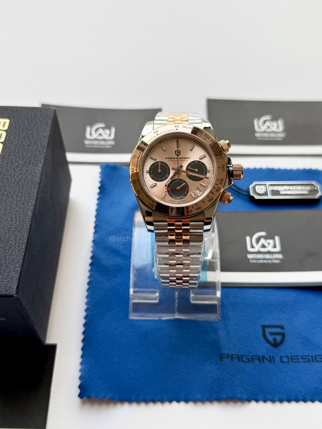 Pagani Design PD1644 Daytona Rose Gold Two Tone Jubilee Limited Edition Men’s Chronograph Watch – Seiko VK63 Japan Quartz | Sapphire Crystal | Ceramic Bezel | 100M Water Resistant