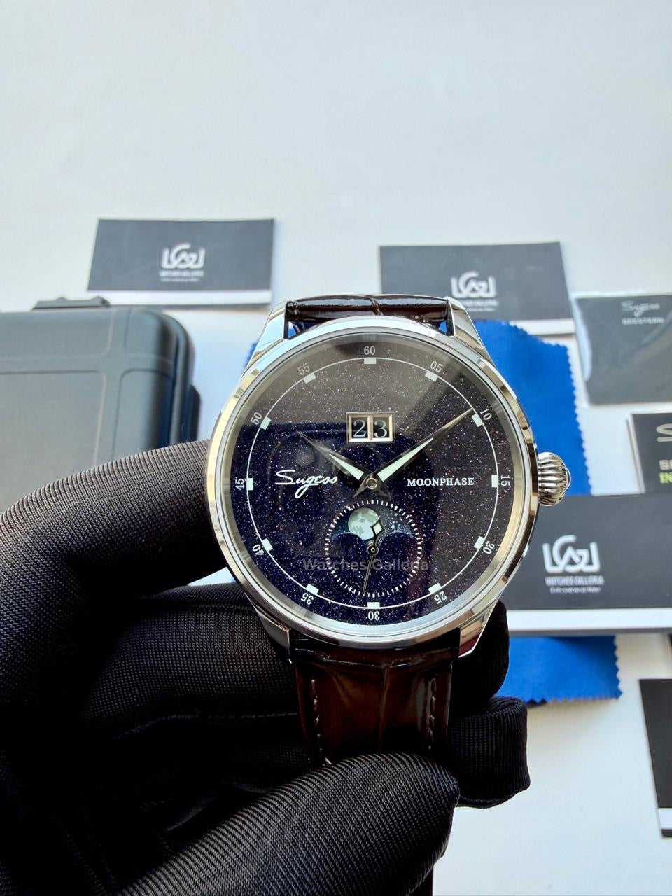 Sugess S401B Brown Leather Moonphase Watch in Pakistan – Luxury Men’s Automatic Mechanical Watch with Starry Sky Dial