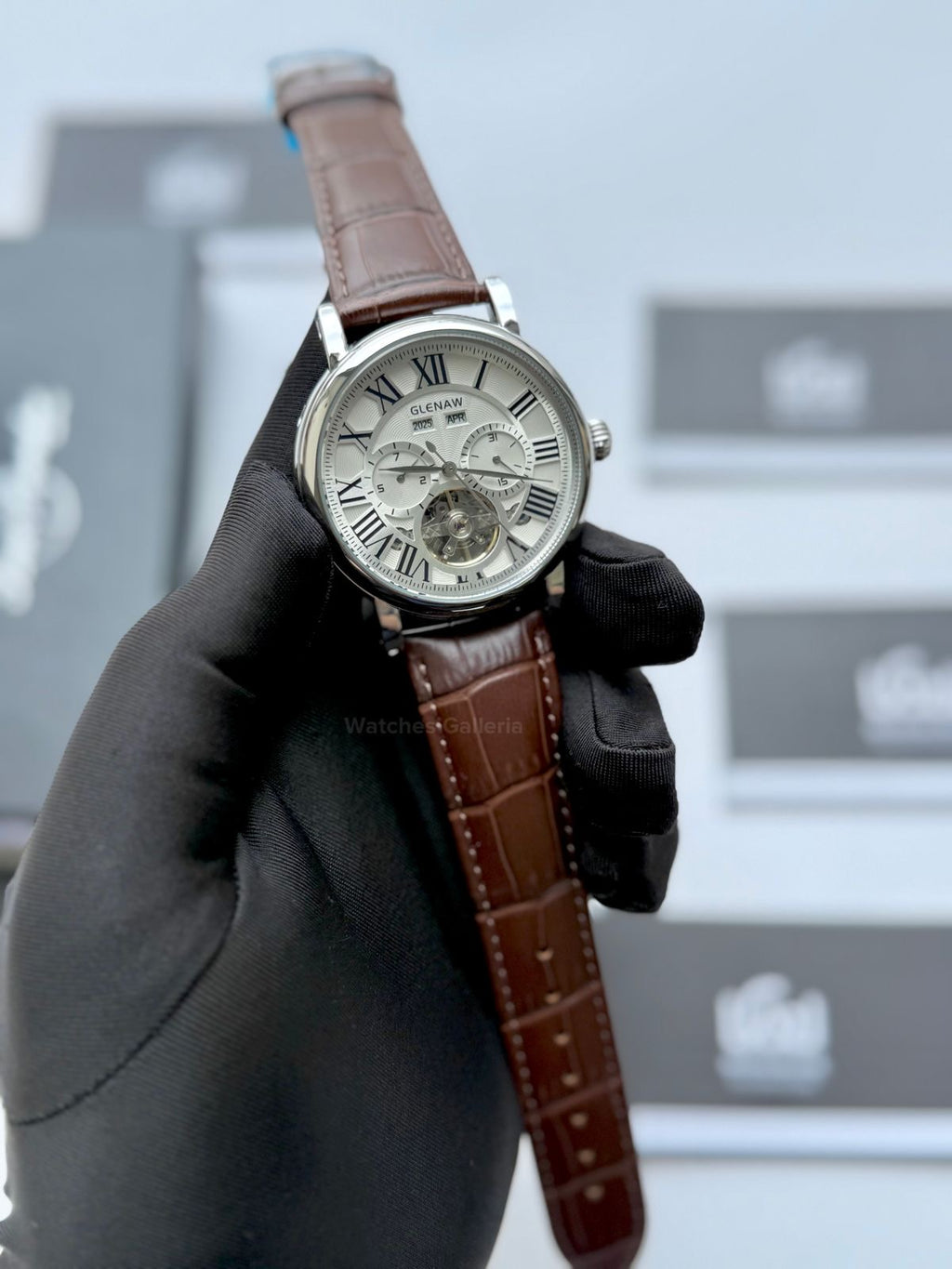 Glenaw GL8920 Calendar Flywheel Automatic Watch – Brown | Luxury Automatic Wristwatch for Men