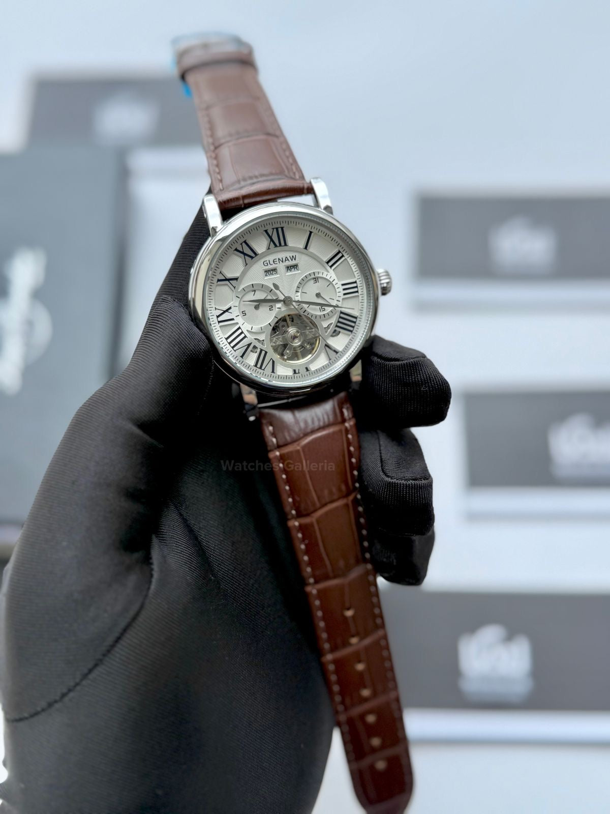 Glenaw GL8920 Calendar Flywheel Automatic Watch – Brown | Luxury Automatic Wristwatch for Men