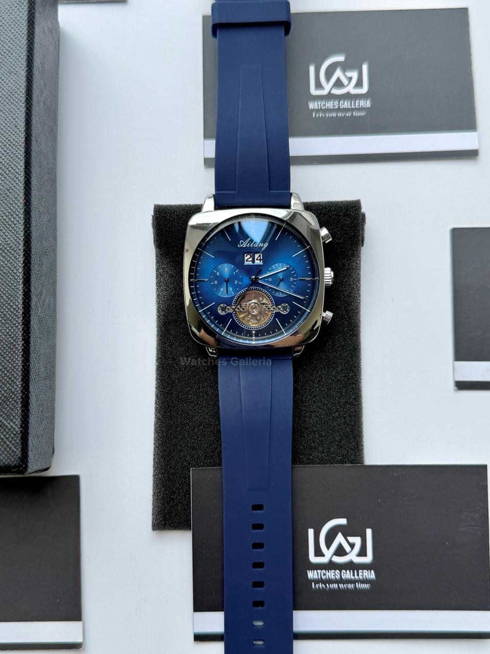 Ailang AI8655G Square Chronograph Automatic Watch Black Blue – Skeleton Flywheel, Big Date, Luxury Square Dial Men’s Watch