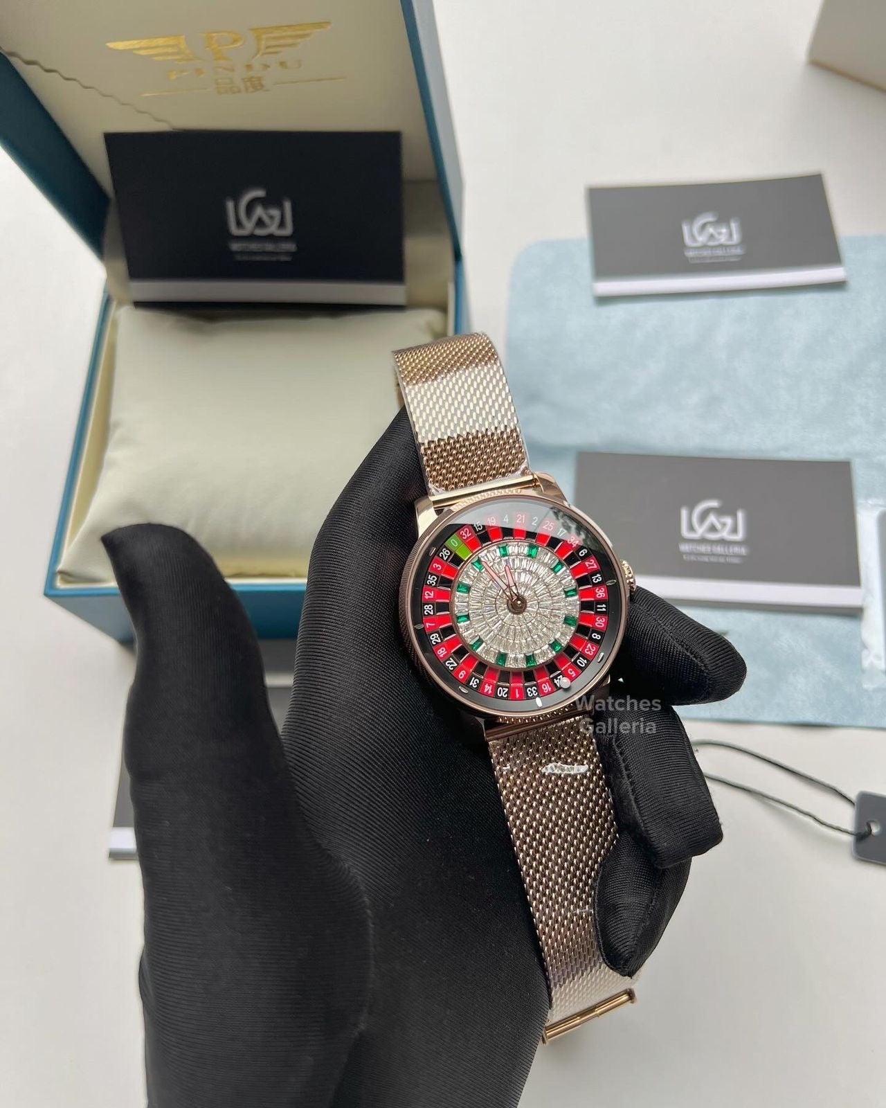 Pindu Design Casino Roulette Automatic (Baguette Cut Diamonds Dial) P6617 Watches Galleria