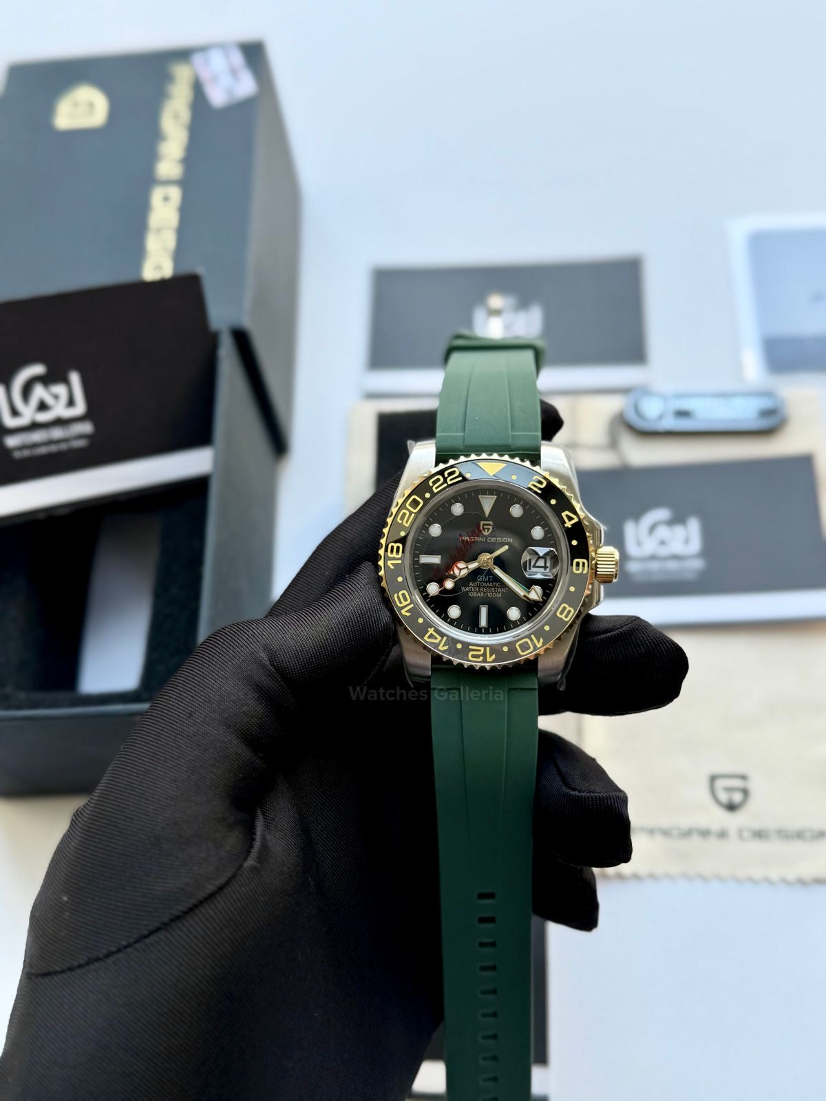 Pagani Design PD1662 GMT Master II Zombie Green Silicon Edition V6 Two Tone in Pakistan – Automatic GMT Luxury Men’s Watch with Sapphire Crystal & Rotating Bezel