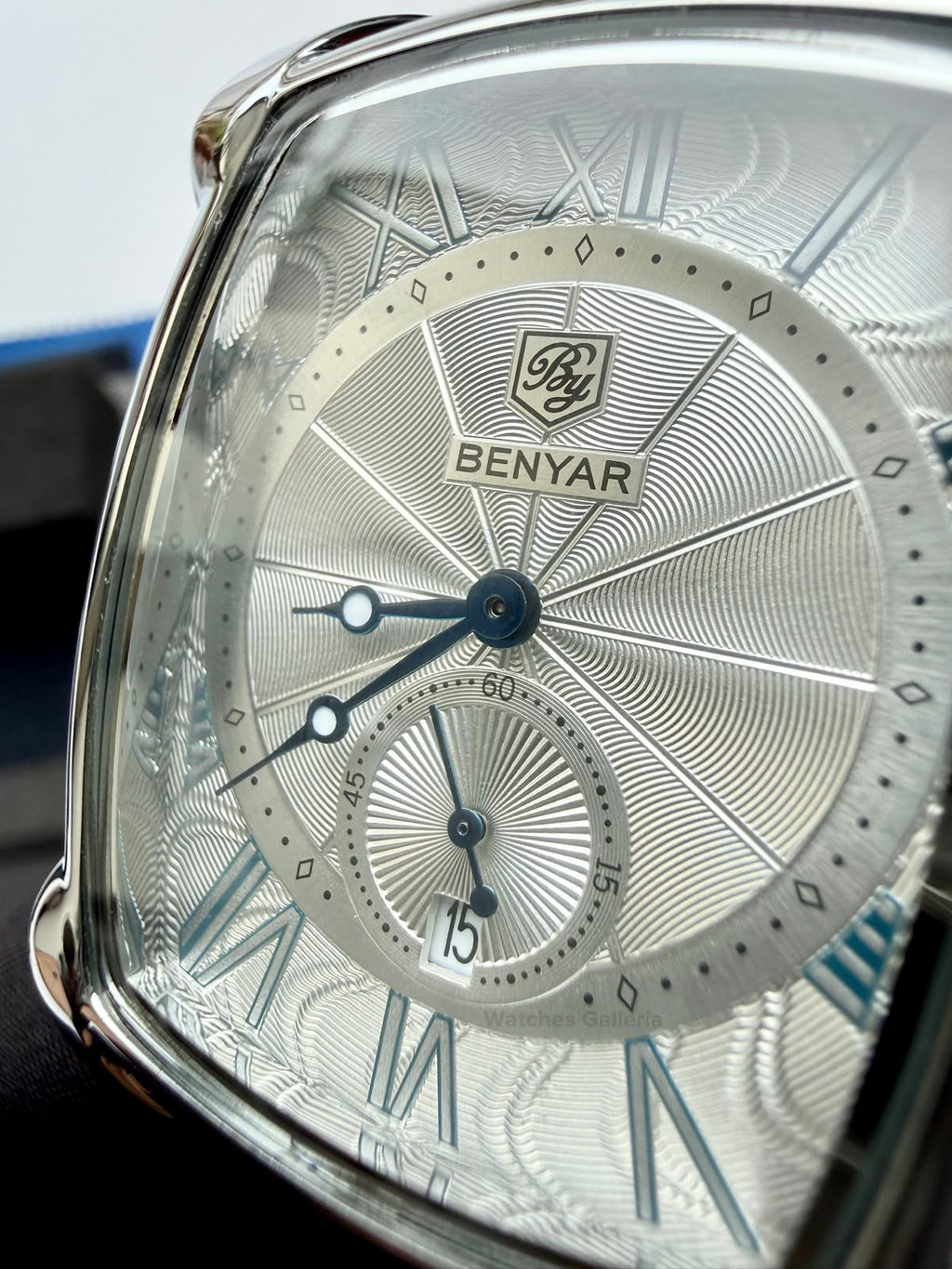Benyar BY5114 Square Tank Watch in Pakistan – Brown Silver White Elegant Quartz Leather Strap Men’s Dress Watch