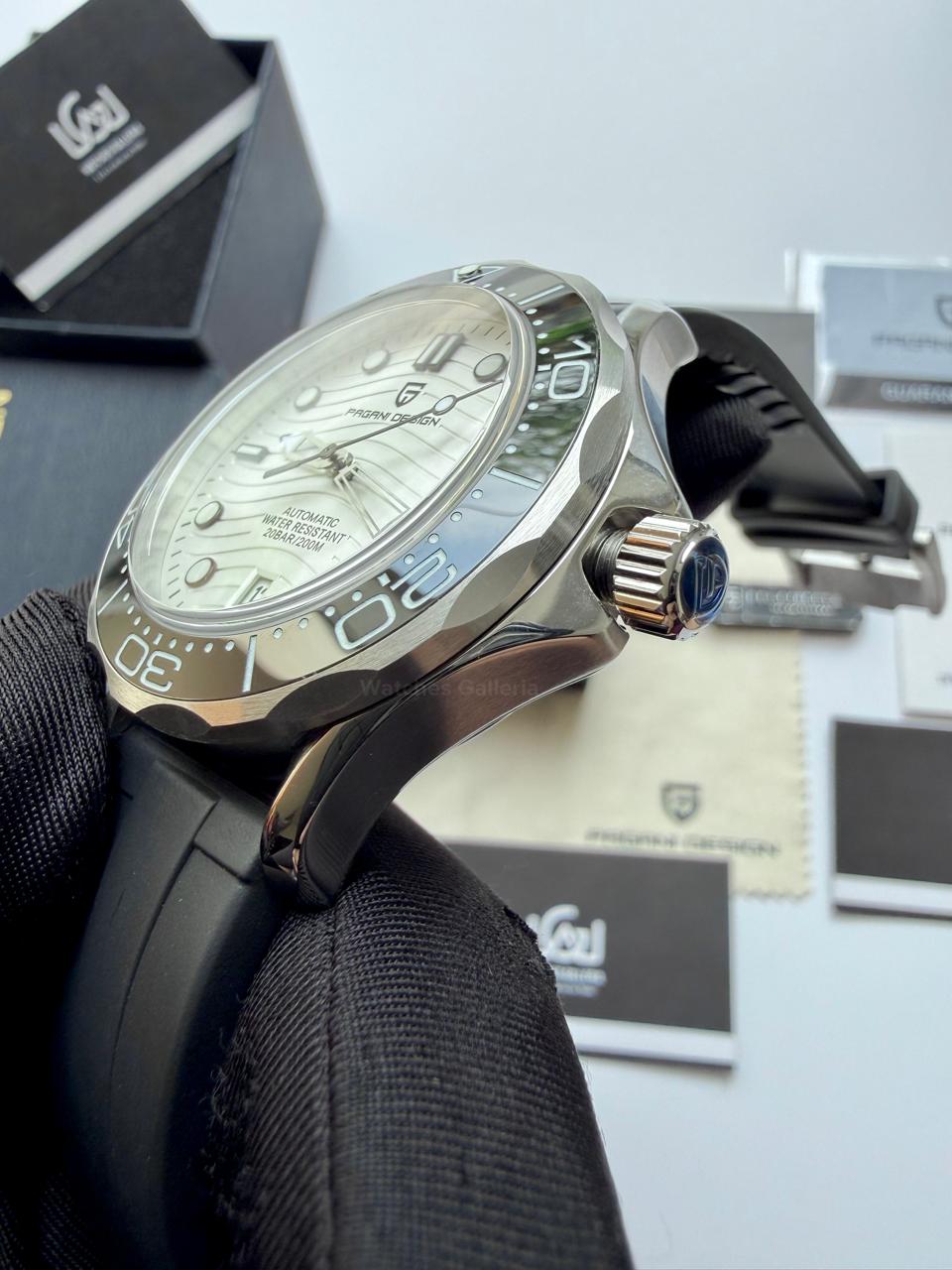 Pagani Design PD1685 Silicon Seamaster Diver White Automatic Watch – 200M Sapphire Crystal NH35A/Miyota Luxury Dive Watch in Pakistan | Watches Galleria