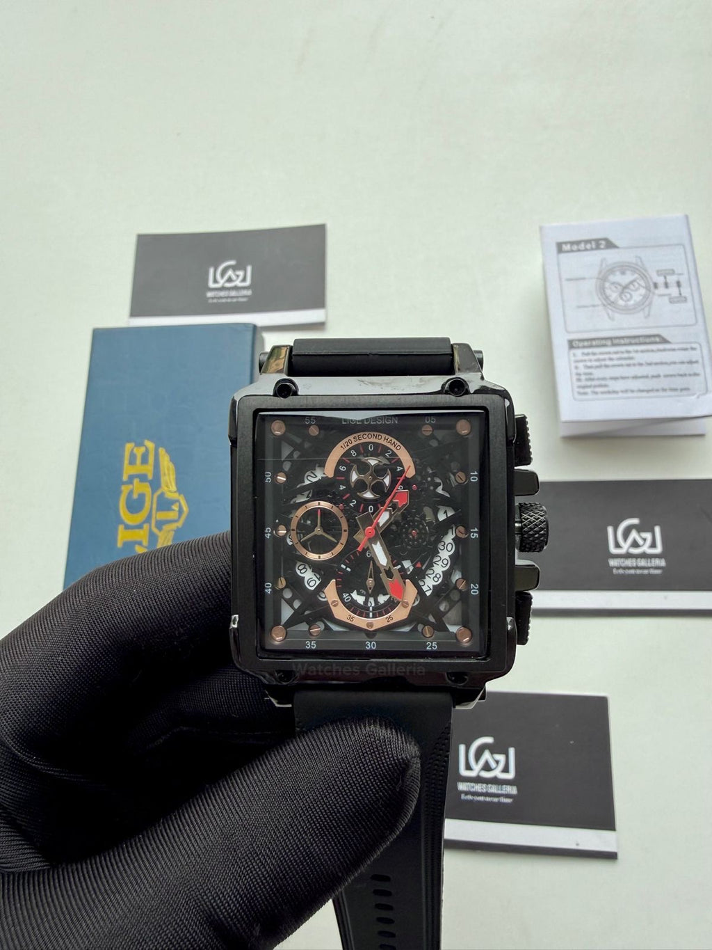 Lige Watch LG8935 Square Chronograph (Black) Lige Watch Pakistan