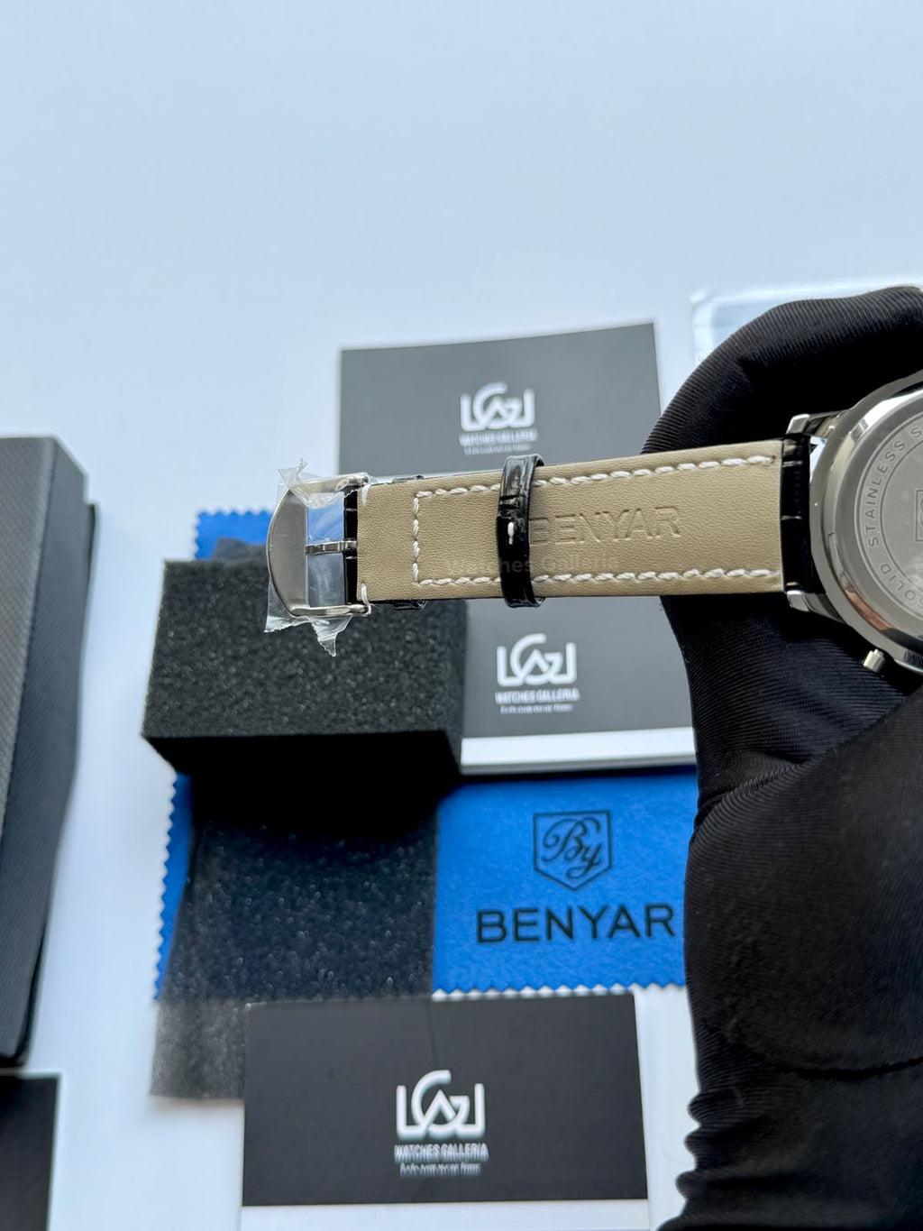 Benyar BY5213 Black Purple Men’s Luxury Quartz Leather Strap Watch – Waterproof Stainless Steel Analog Wrist Watch with Luminous Hands | Original Benyar Pakistan | Watches Galleria