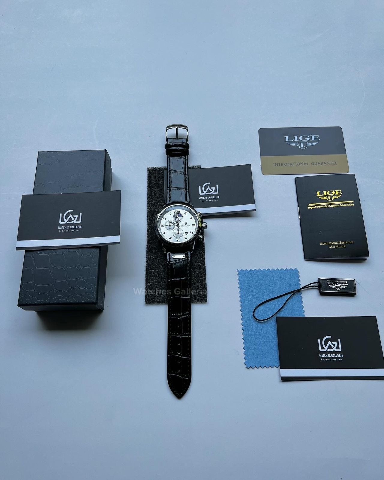 Lige Classic Moonphase Quartz (Silver Black) LG8953 Watches Galleria