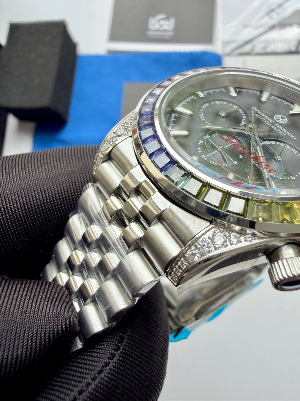 Pagani Design PG1666 Daytona Rainbow Limited Edition Black Automatic Chronograph Watch | 40mm Sapphire Crystal | HZ2196G Movement | 100M Water Resistant