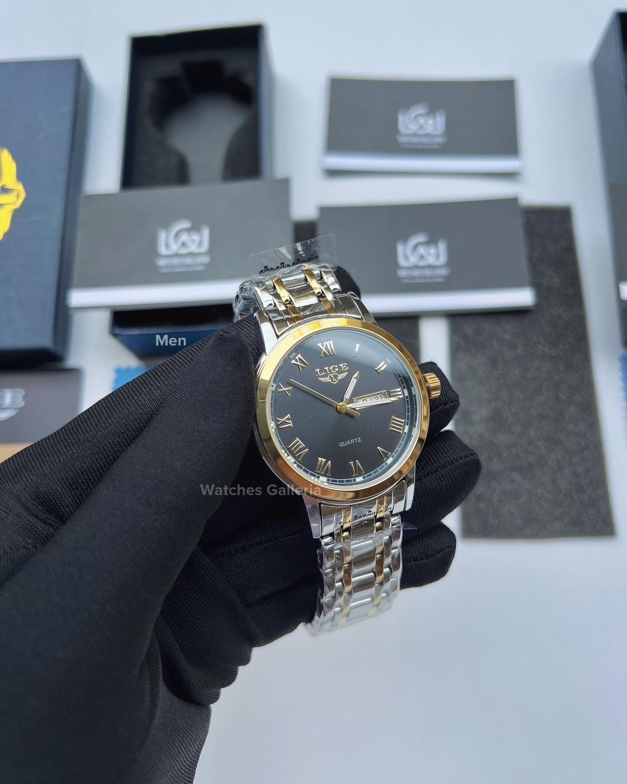 Lige Date Day Couple Watch (Gold/Black) Lige9846 Lige10007L