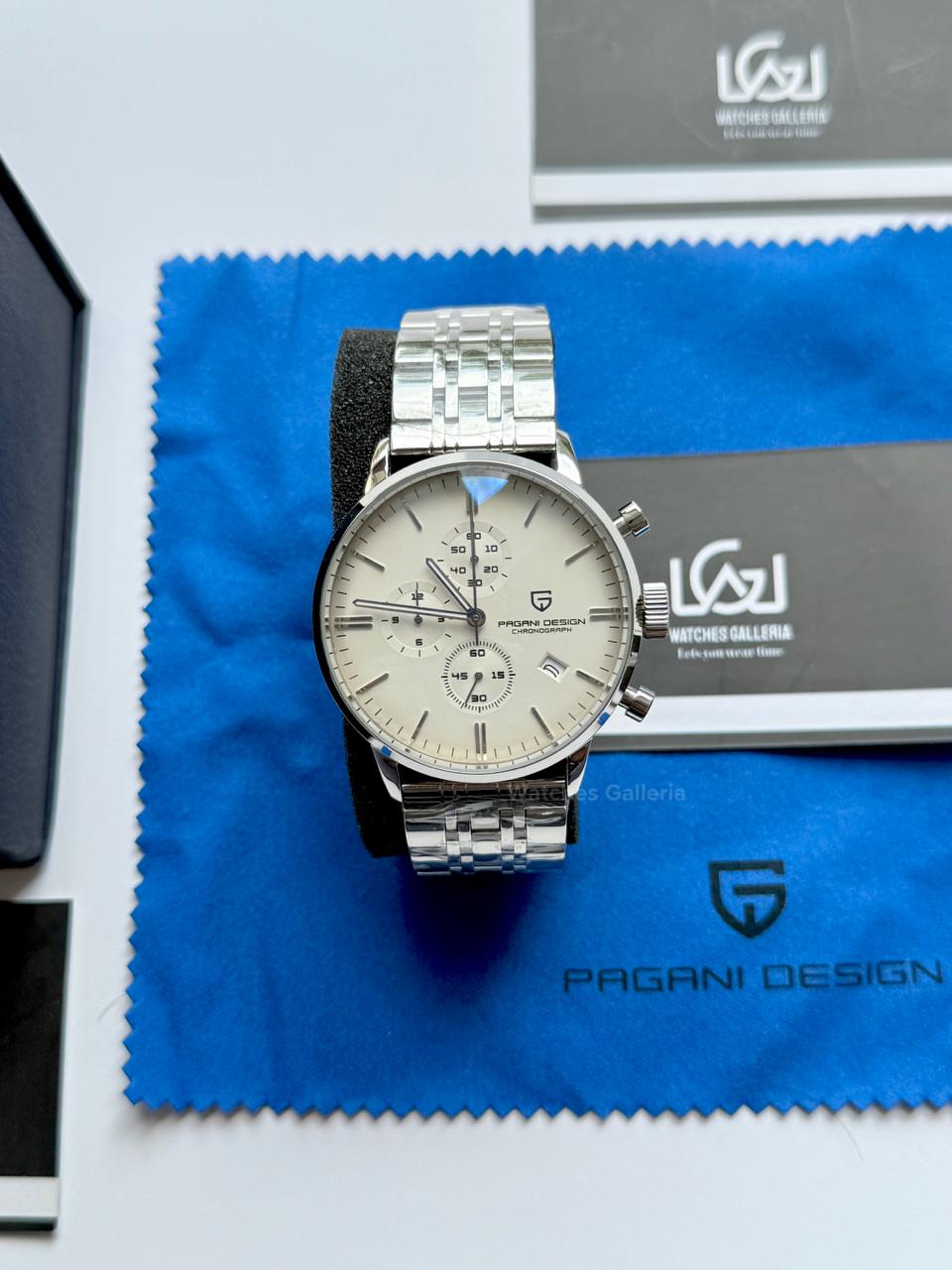 Pagani Design PD2720K Pilot Watch Silver SS | Flight Chronograph 46.5mm Seiko VK67 Mecha Quartz Leather Strap