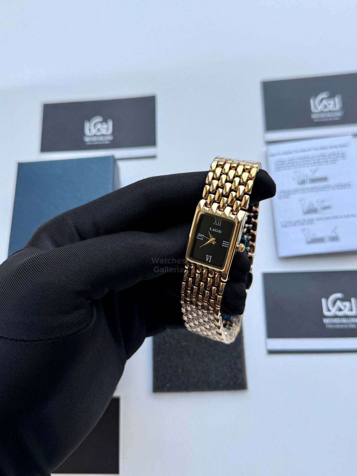 Lige 89156 Tank Women Watch Quartz (Gold/Black) Lige Women Watch