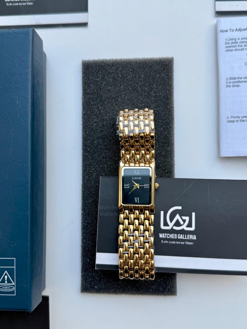 Lige 89156 Tank Women Watch Quartz (Gold/Black) Lige Women Watch