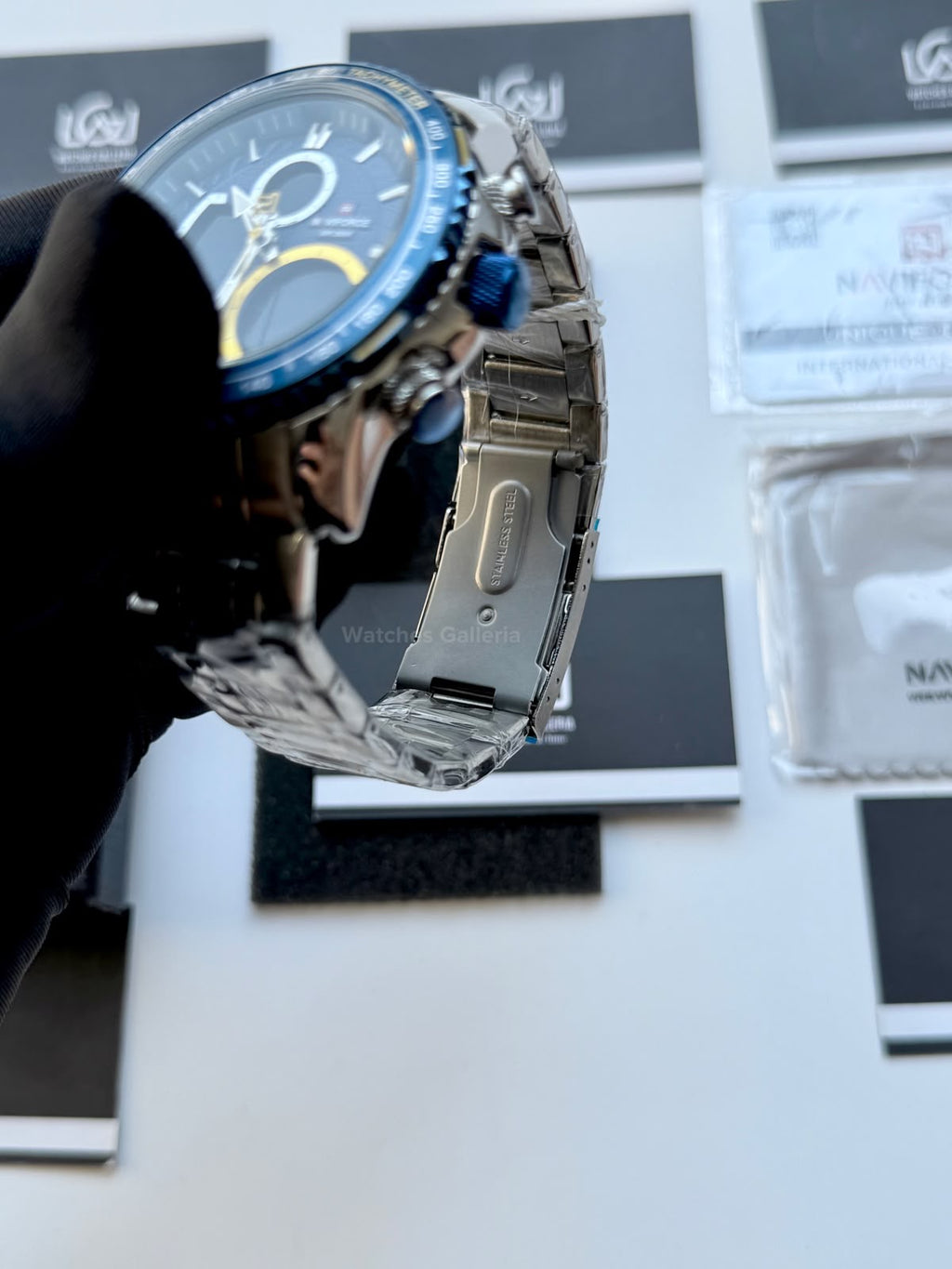 Naviforce Watch Pakistan NF9182 | Naviforce Men Watch | Naviforce Chain Watch | Dual Display Blue Yellow Watch