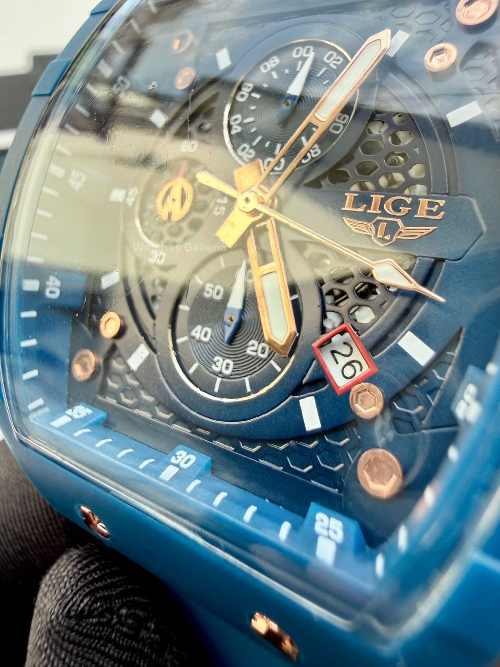 LIGE LG89148 Blue Tonneau Chronograph Watch in Pakistan – Luxury Men’s Quartz Watch with Silicon Strap