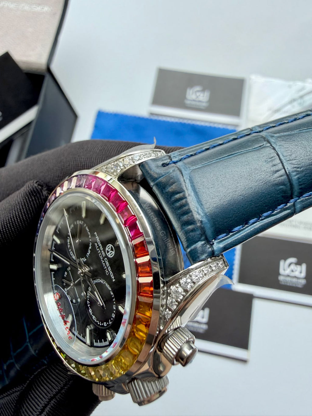 Pagani Design PG1666 Daytona Rainbow Limited Edition Black Automatic Chronograph Watch | 40mm Sapphire Crystal | HZ2196G Movement | 100M Water Resistant
