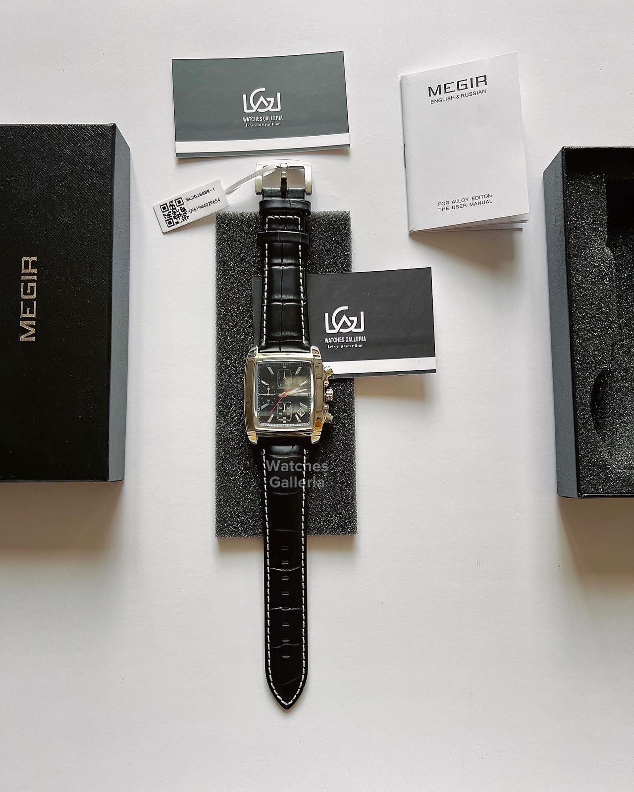 Megir Square Chronograph Quartz (Silver Black) ML2028