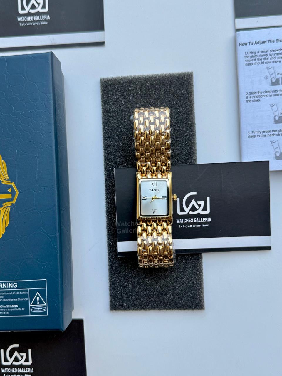 Lige 89156 Tank Women Watch Quartz (Gold/White) Lige Women Watch